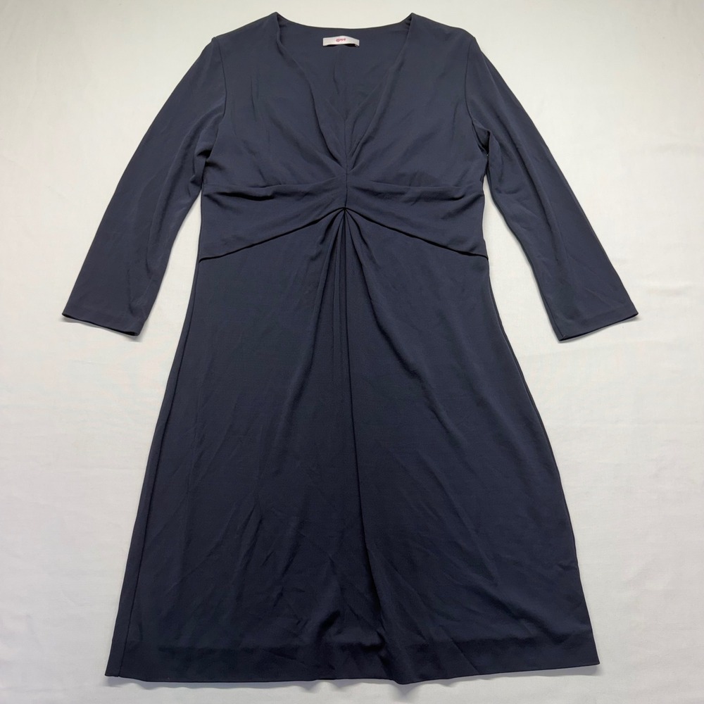 Leggiadro Navyโ Ruched V Neck Stretch Jersey Dress 12 3/4 Sleeve Made USA